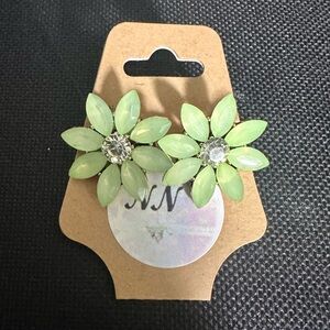 Pale Green Crystal Flower Earrings
